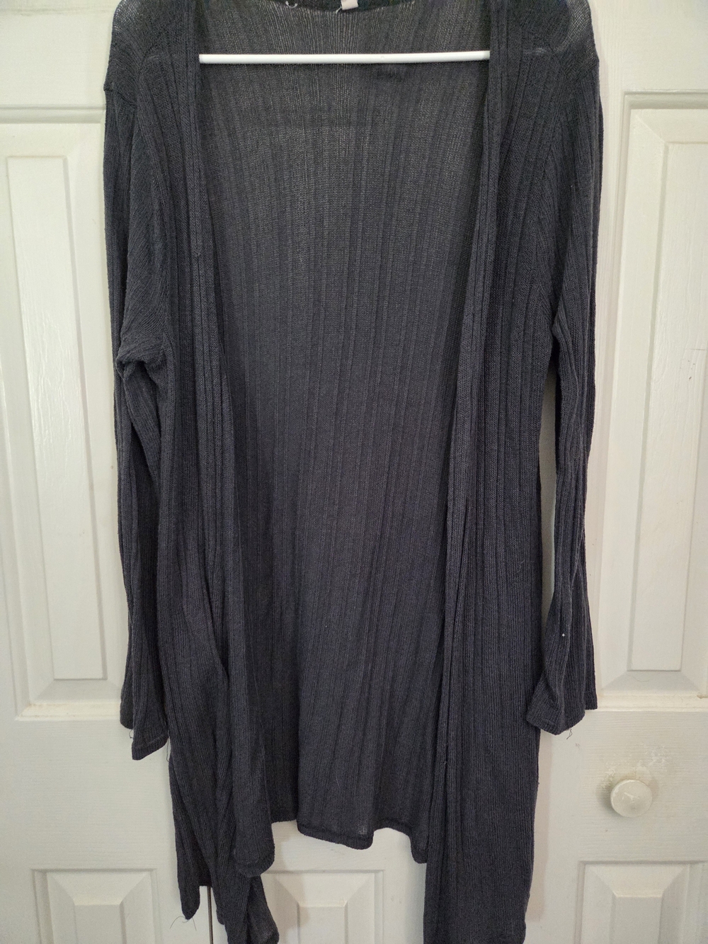 Gray Open-Front Ribbed Women's Cardigan Sweater